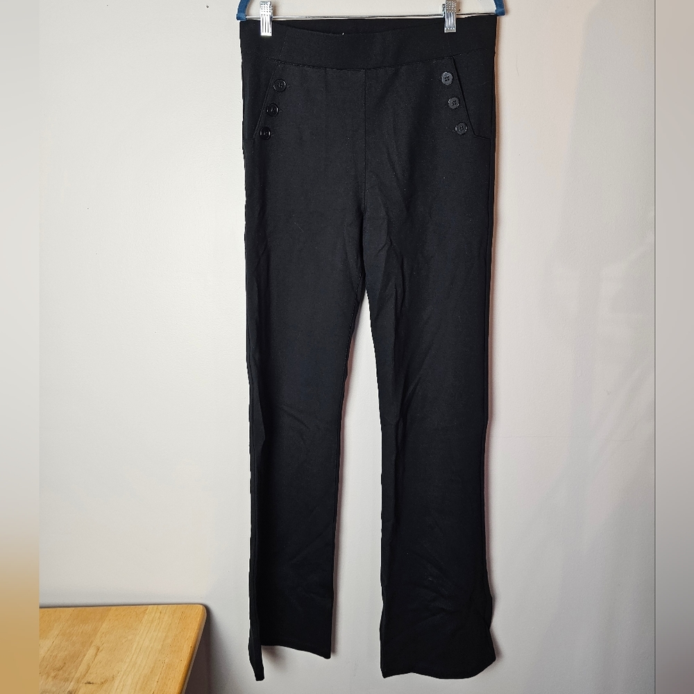 COPY - Betabrand button front sailor style pocket bootcut pants sz large long